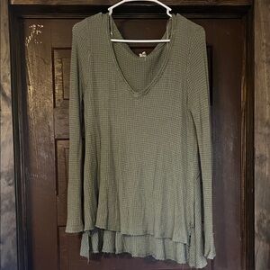 Sundays Olive Waffle Knit Long Sleeve Top